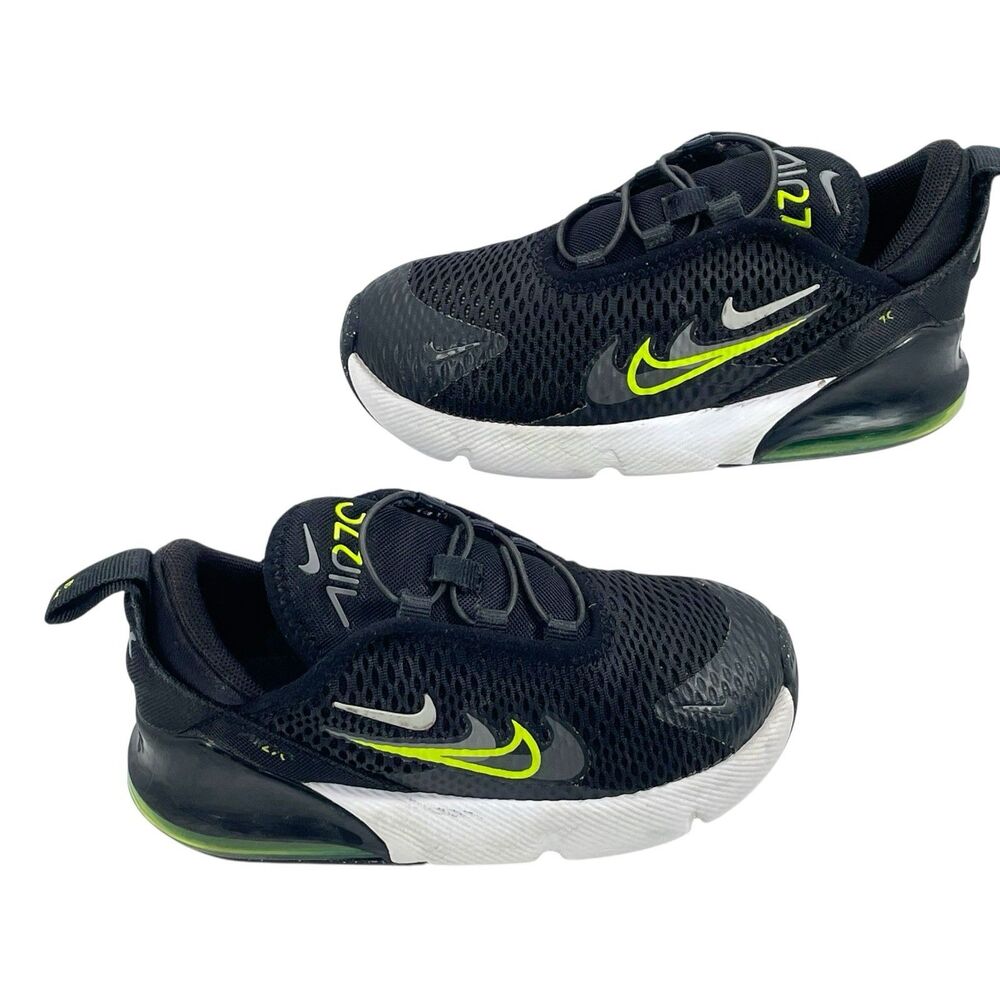 Nike Air Max 270 Kids' Running Shoes, Size 10c Black/White/Neon Green